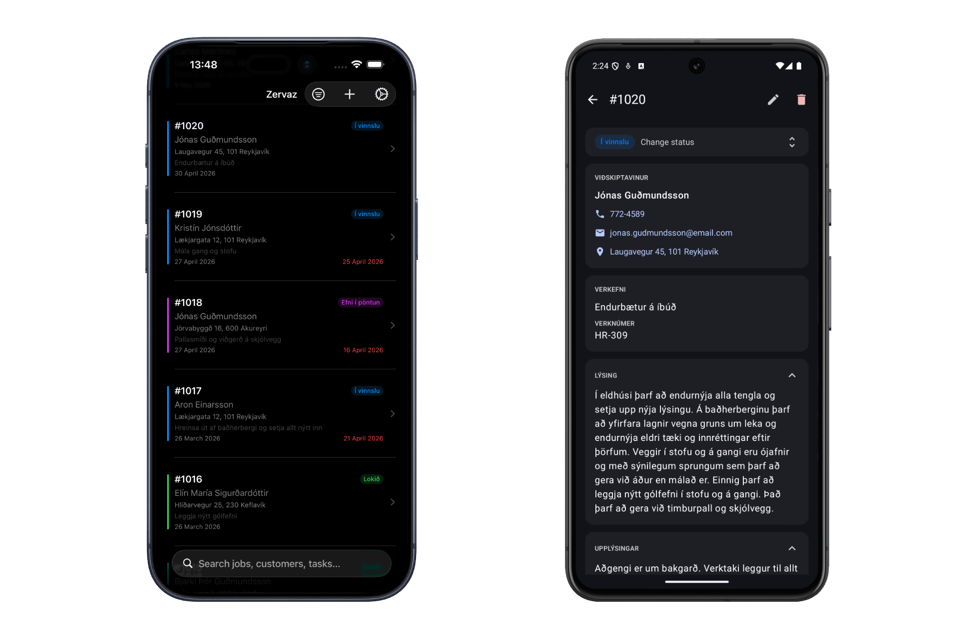 Zervaz á iPhone og Android síma sem skráir verklýsingar og myndir á staðnum.